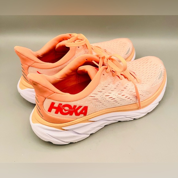 Hoka One One Shoes - Hoka One One Clifton 8 Running Shoes Size 7 Cantaloupe/Silver Peony Orange Peach
